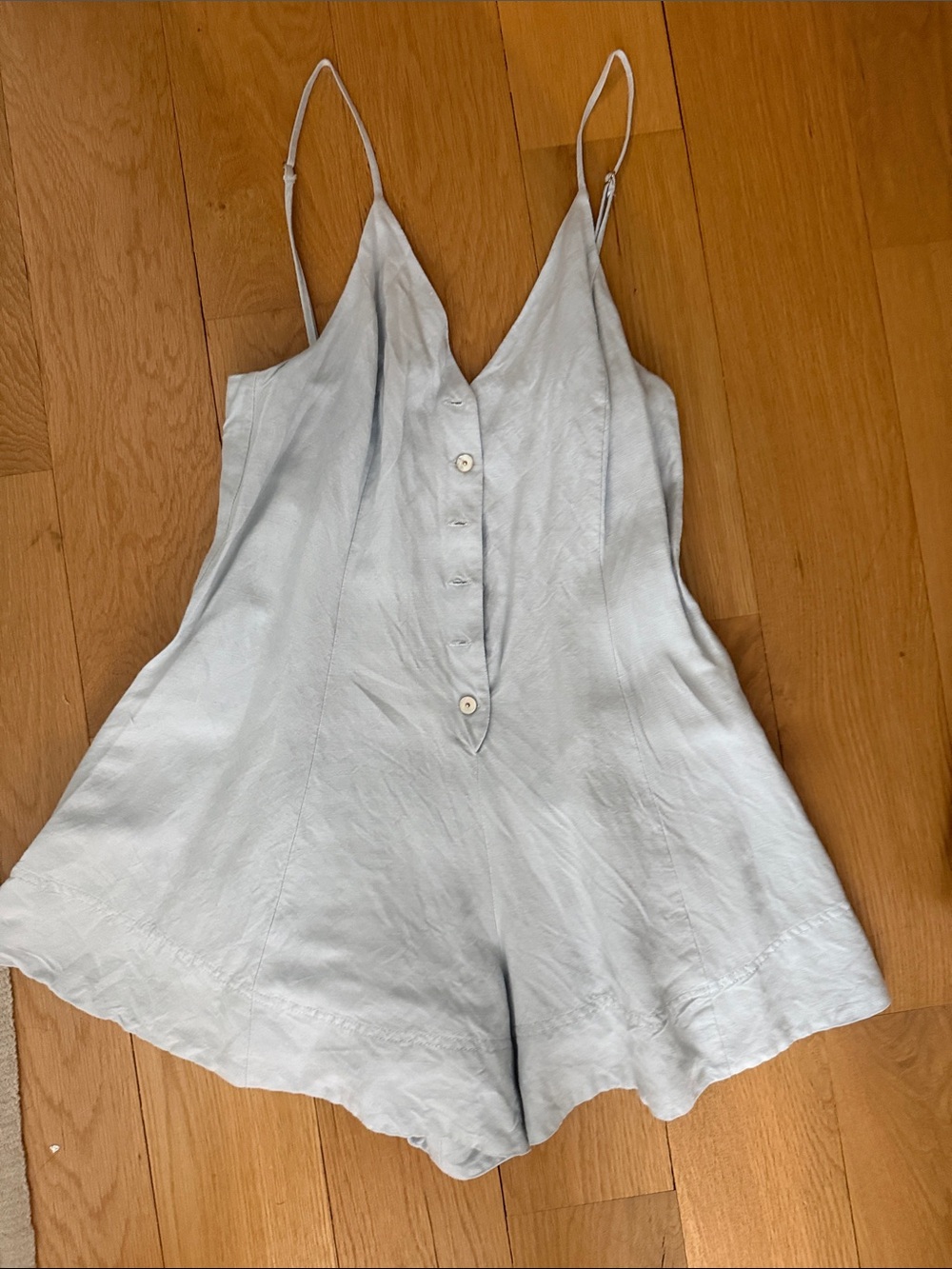 Shona Joy Light Blue Linen-Blend Button Romper